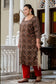Brown Printed Front Slit Kurta Pant Set